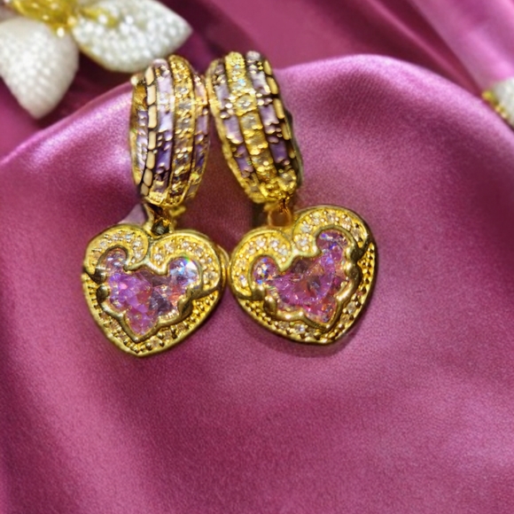 Pink Heart Earrings - Picture 1 of 3